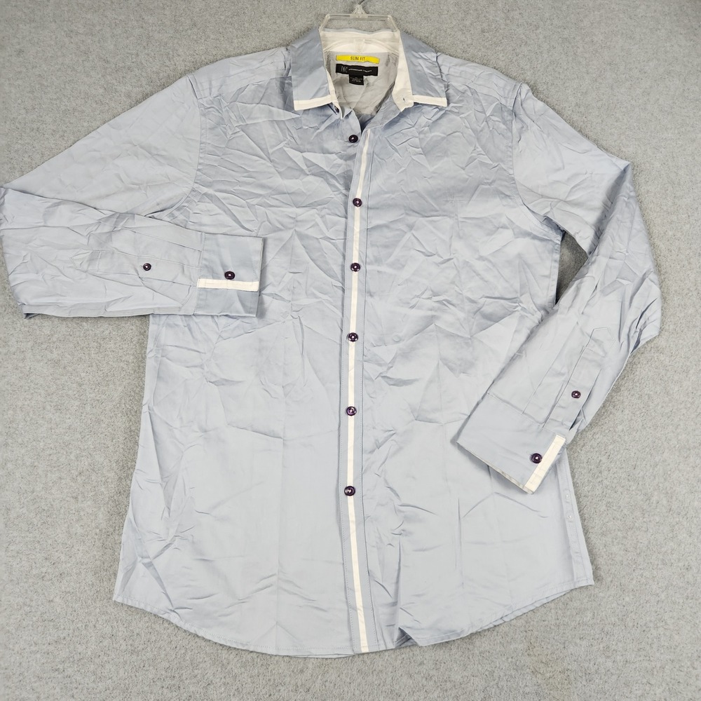 INC International Concepts Shirt Mens Medium Blue Slim Fit Long Sleeve Button Up